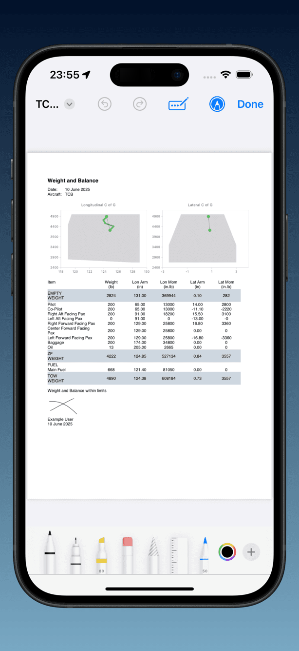 Printed weight and balance PDF