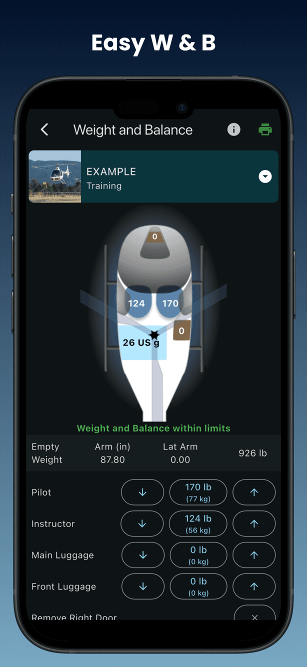 Easy weight and balance with seat diagram